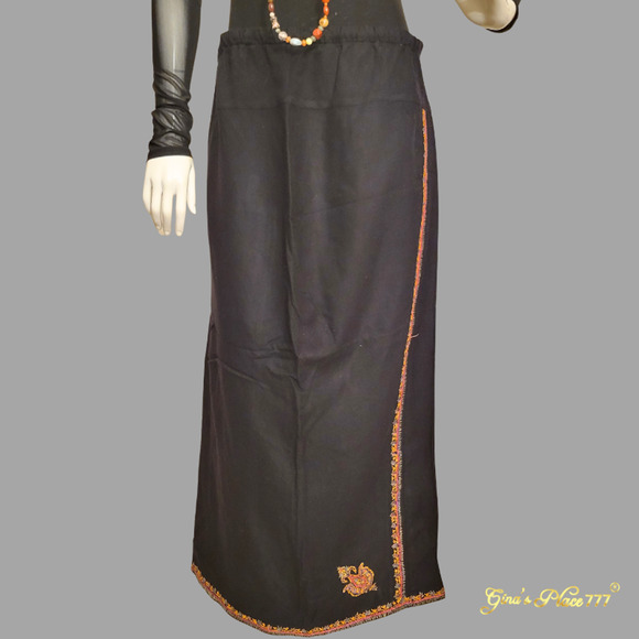 STEENA Womens Indian Embroidery Accents Drawstring Waist Black Maxi Skirt Size L - Picture 11 of 11